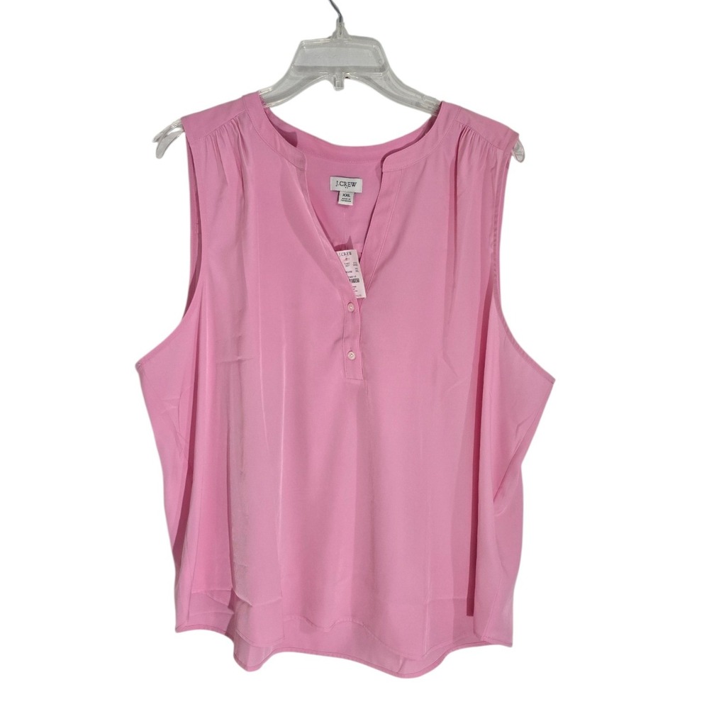 J.Crew Womens XXL‎ Pink Sleeveless Split Neck Button Blouse BY031 NWT